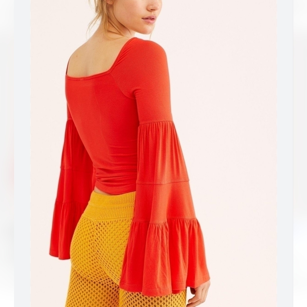 Free People Babetown bell sleeve Top in red locus